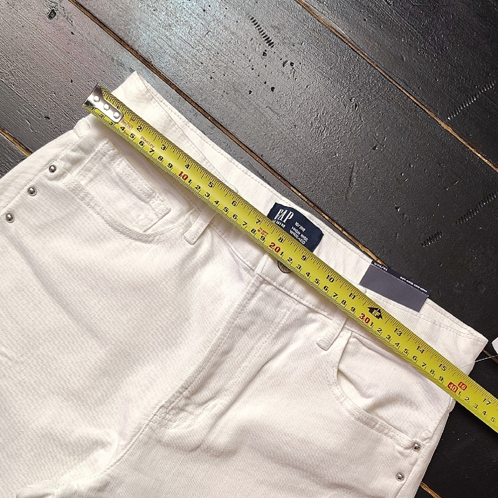 GAP WOMEN'S STUDDED WHITE HIGH RISE WIDE LEG DENIM - Picture 6 of 13